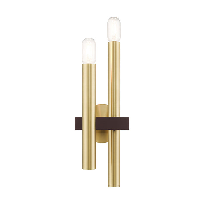 Two Light Wall Sconce from the Helsinki collection in Satin Brass with Bronze Accents finish