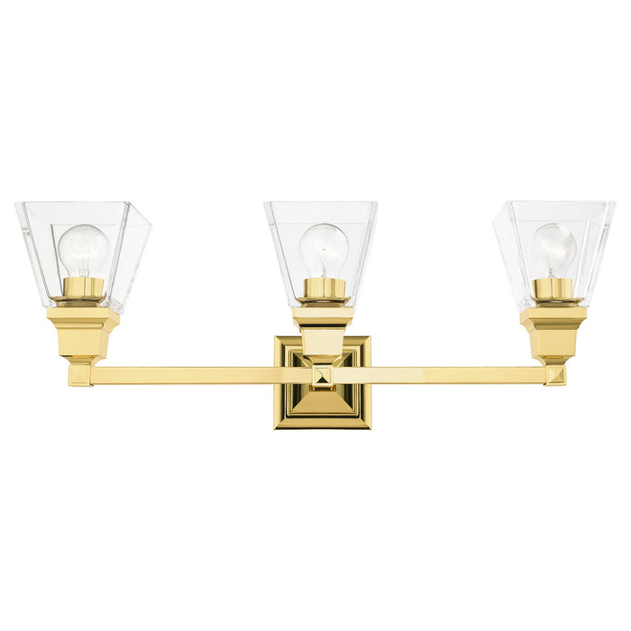 Three Light Vanity from the Mission collection in Polished Brass finish