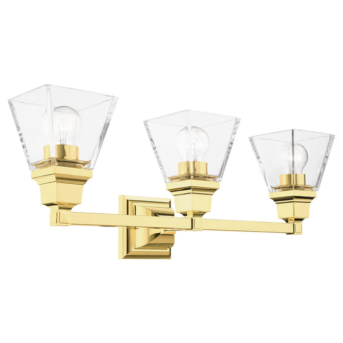 Three Light Vanity from the Mission collection in Polished Brass finish