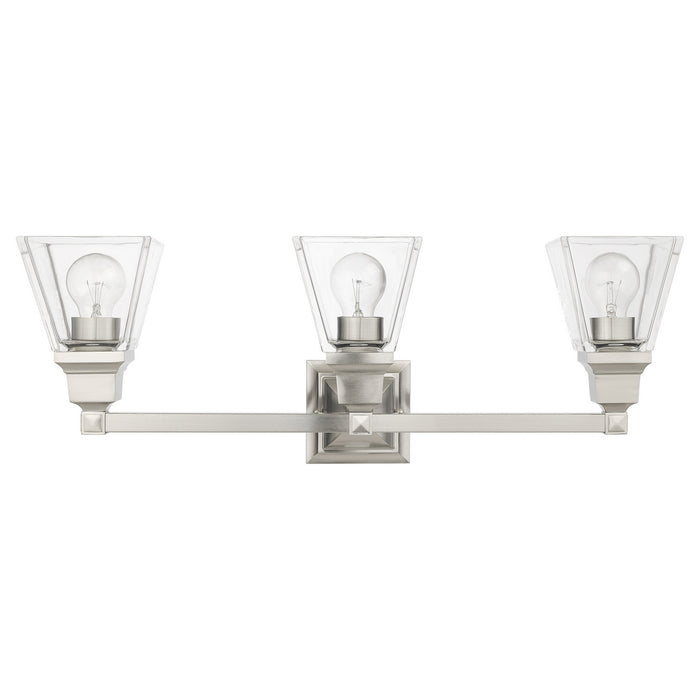 Three Light Vanity from the Mission collection in Brushed Nickel finish