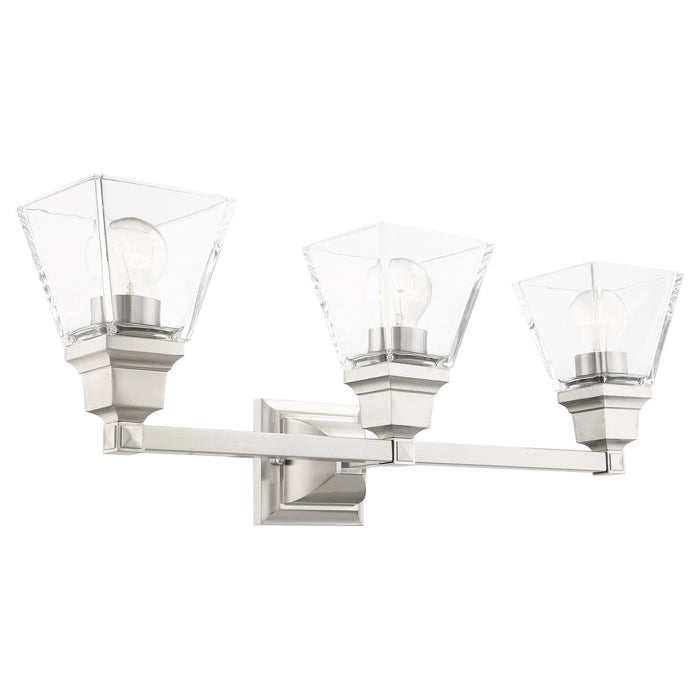 Three Light Vanity from the Mission collection in Brushed Nickel finish