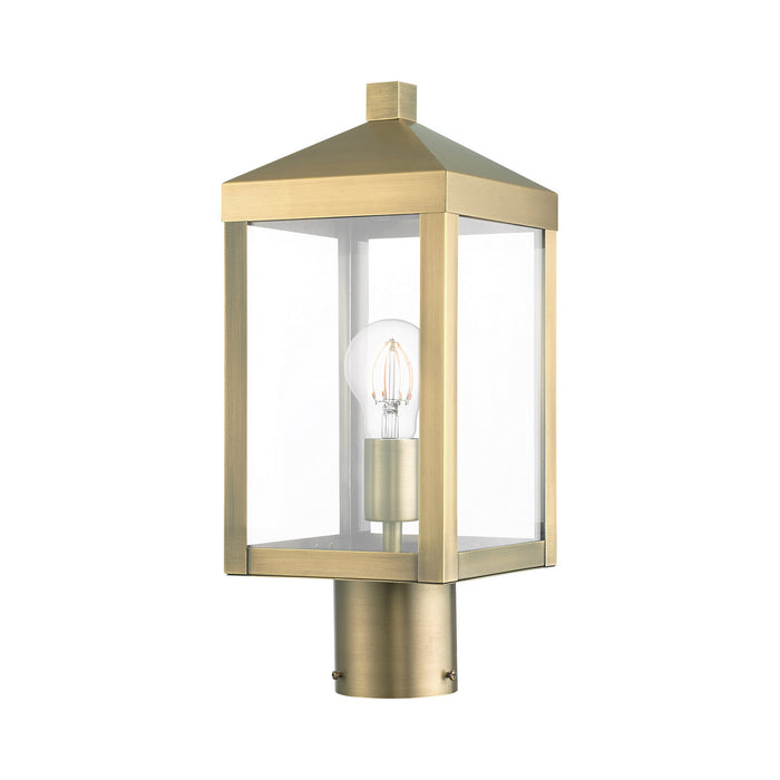 One Light Outdoor Post Top Lantern from the Nyack collection in Antique Brass finish