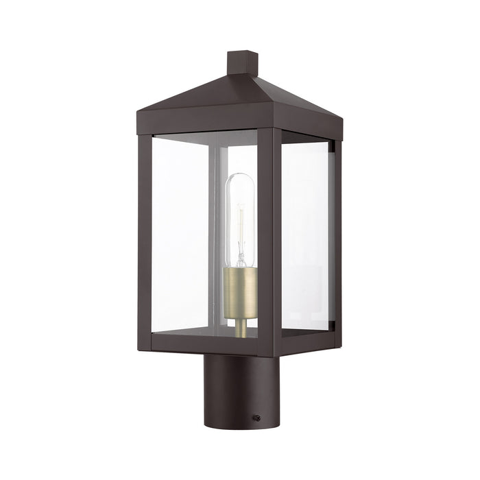 One Light Outdoor Post Top Lantern from the Nyack collection in Bronze with Antique Brass Cluser finish