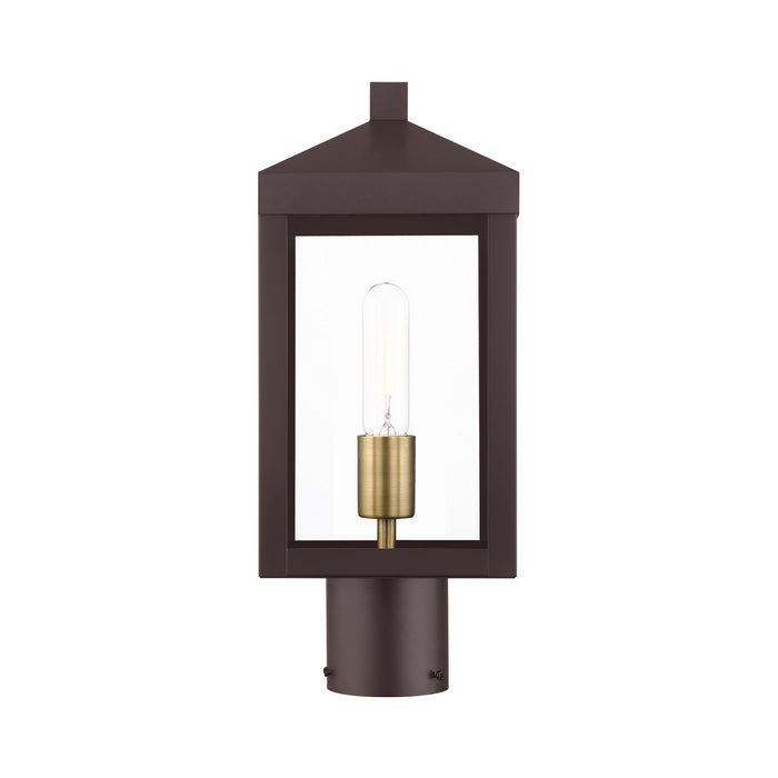 One Light Outdoor Post Top Lantern from the Nyack collection in Bronze with Antique Brass Cluser finish
