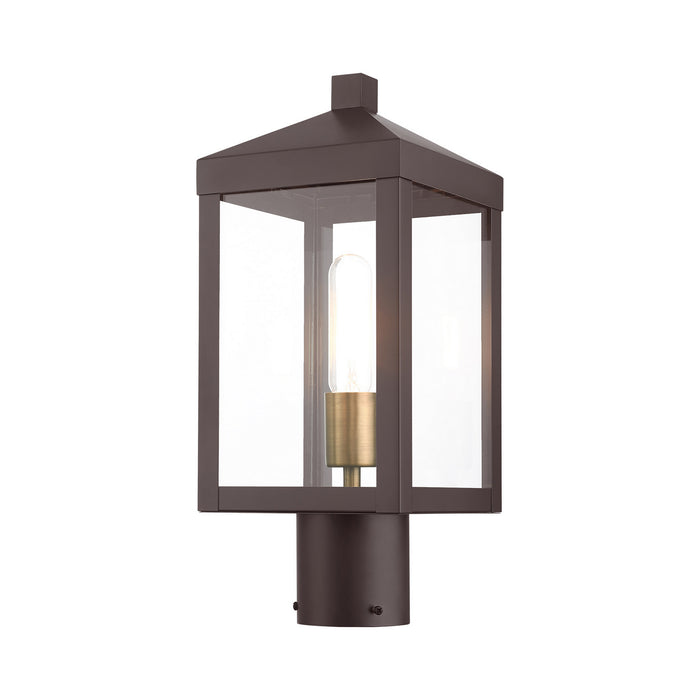 One Light Outdoor Post Top Lantern from the Nyack collection in Bronze with Antique Brass Cluser finish