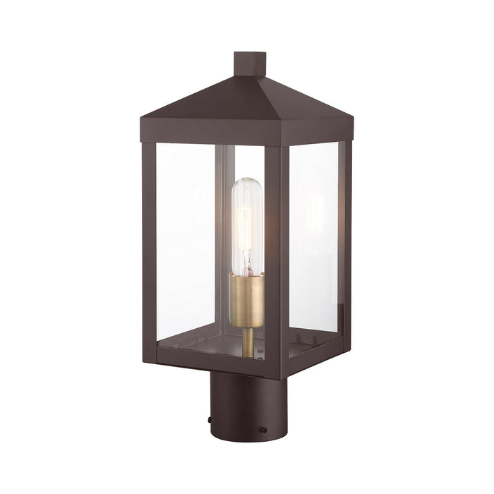 One Light Outdoor Post Top Lantern from the Nyack collection in Bronze with Antique Brass Cluser finish