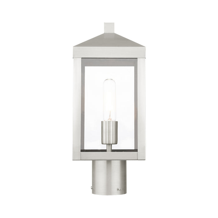One Light Outdoor Post Top Lantern from the Nyack collection in Brushed Nickel finish