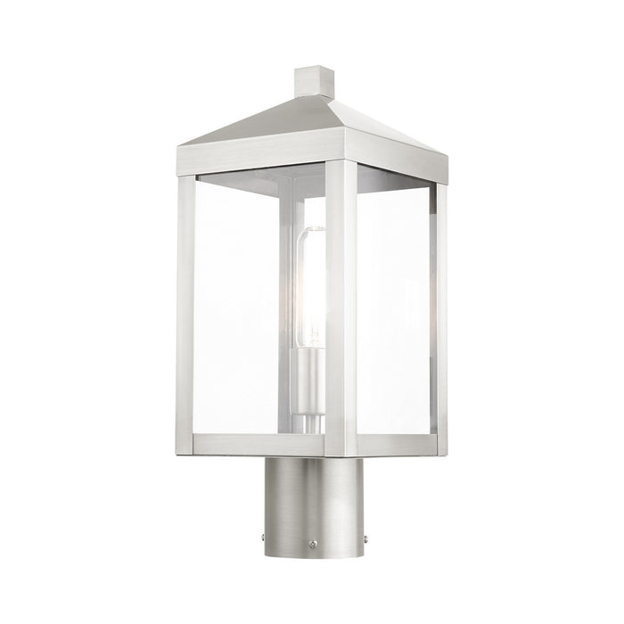 One Light Outdoor Post Top Lantern from the Nyack collection in Brushed Nickel finish