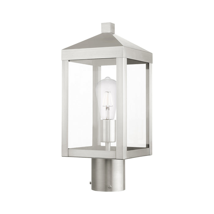 One Light Outdoor Post Top Lantern from the Nyack collection in Brushed Nickel finish
