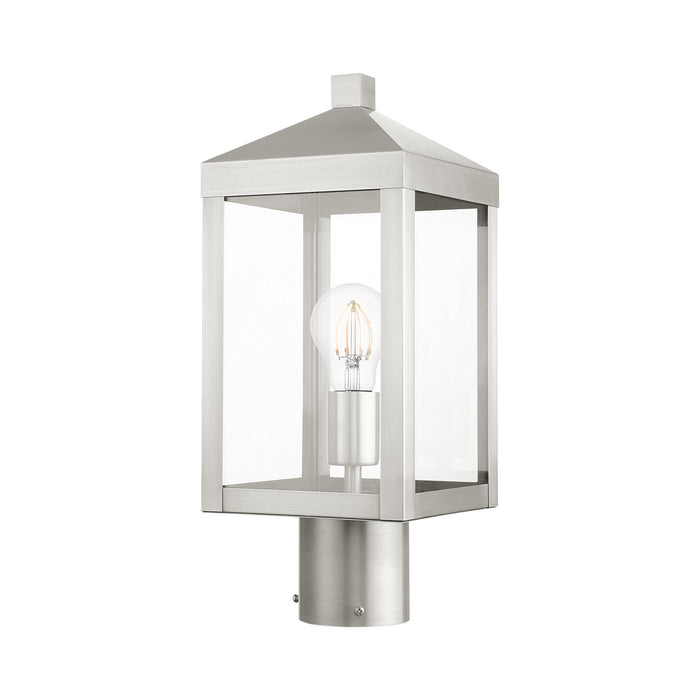 One Light Outdoor Post Top Lantern from the Nyack collection in Brushed Nickel finish