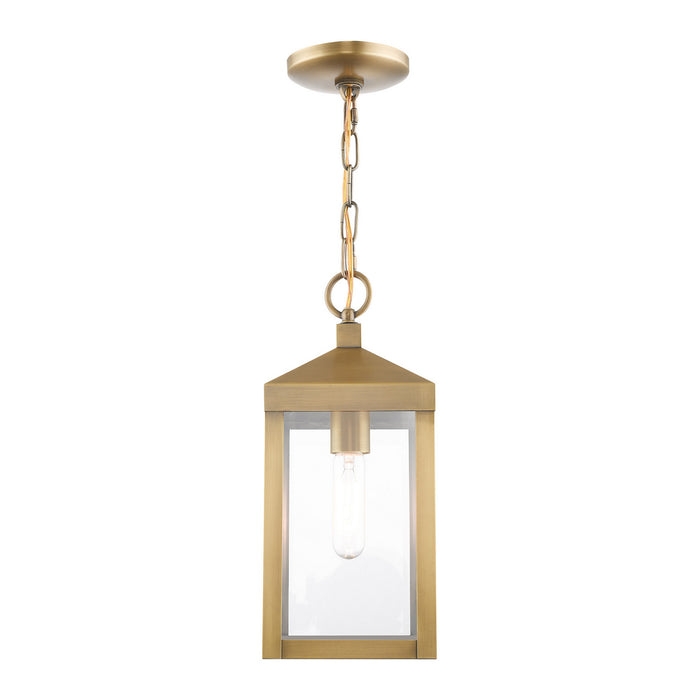 One Light Outdoor Pendant from the Nyack collection in Antique Brass finish