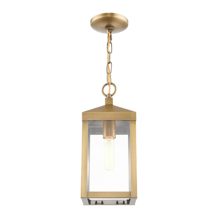 One Light Outdoor Pendant from the Nyack collection in Antique Brass finish