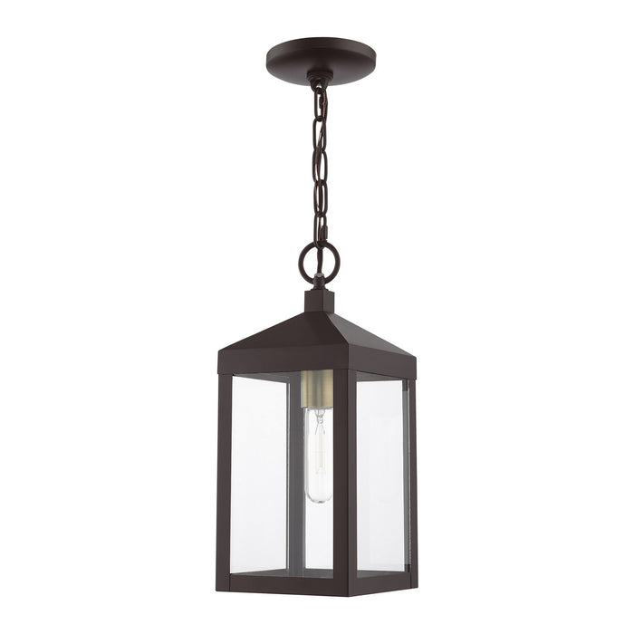 One Light Outdoor Pendant from the Nyack collection in Bronze with Antique Brass Cluser finish