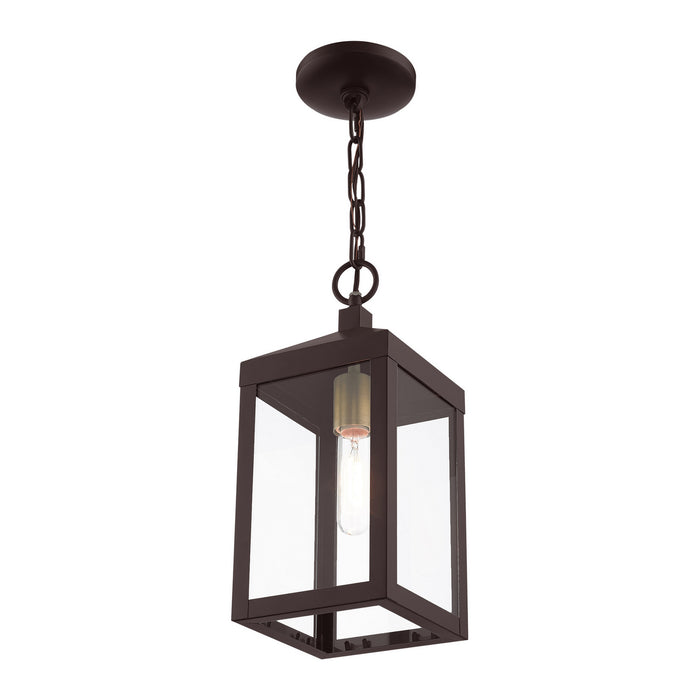 One Light Outdoor Pendant from the Nyack collection in Bronze with Antique Brass Cluser finish