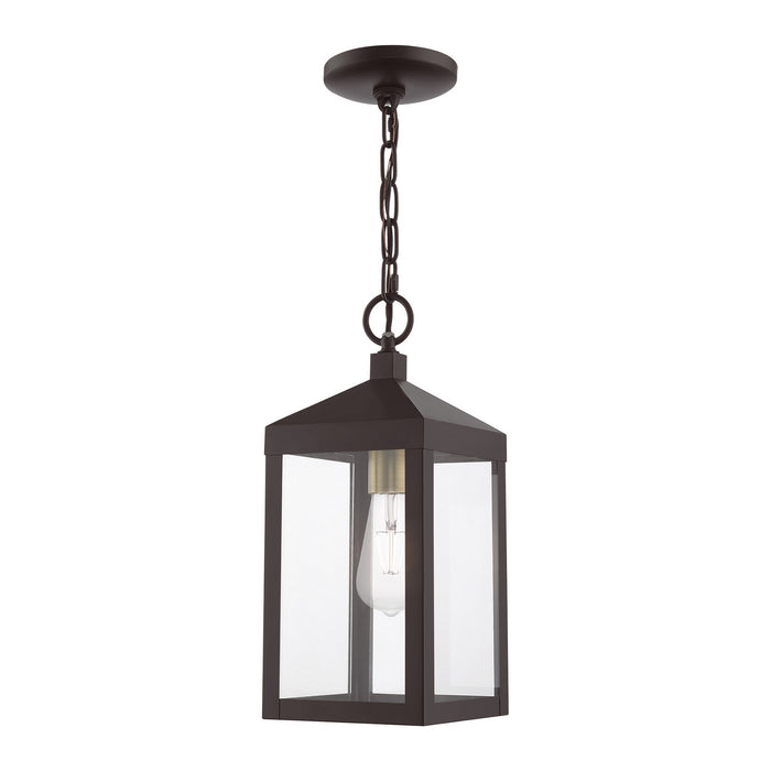 One Light Outdoor Pendant from the Nyack collection in Bronze with Antique Brass Cluser finish