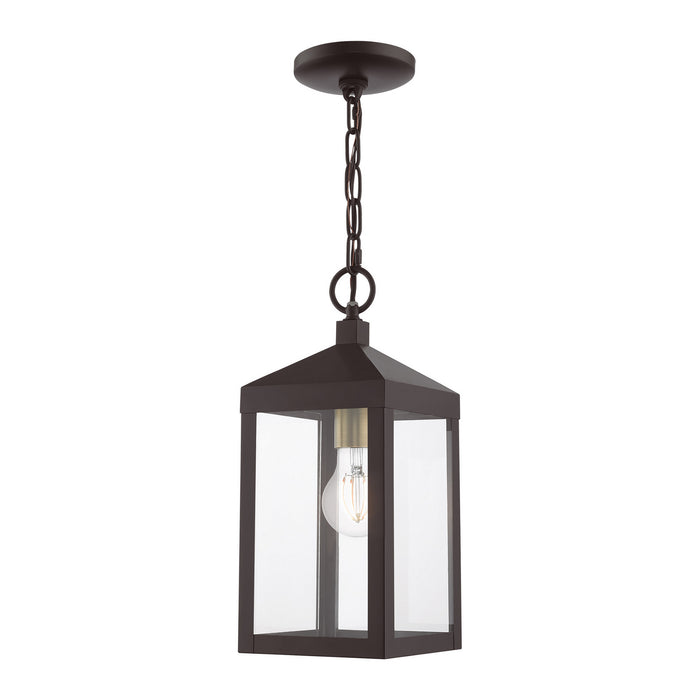 One Light Outdoor Pendant from the Nyack collection in Bronze with Antique Brass Cluser finish