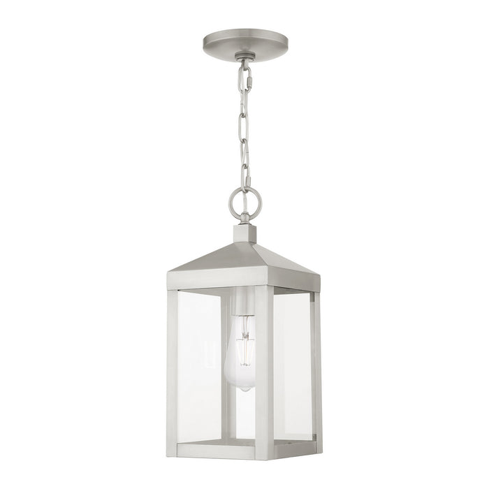 One Light Outdoor Pendant from the Nyack collection in Brushed Nickel finish