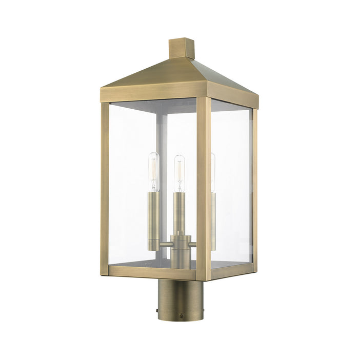 Three Light Outdoor Post Top Lantern from the Nyack collection in Antique Brass finish