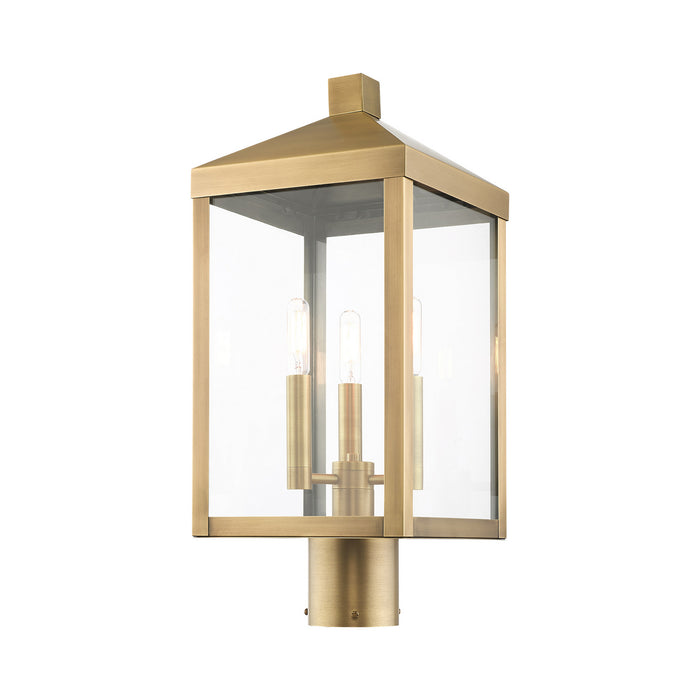 Three Light Outdoor Post Top Lantern from the Nyack collection in Antique Brass finish