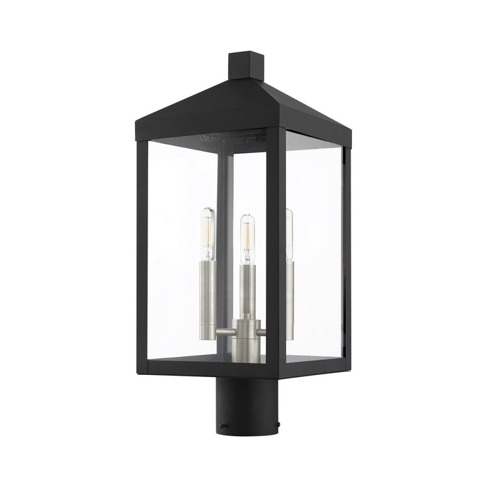 Three Light Outdoor Post Top Lantern from the Nyack collection in Black with Brushed Nickel Cluster finish