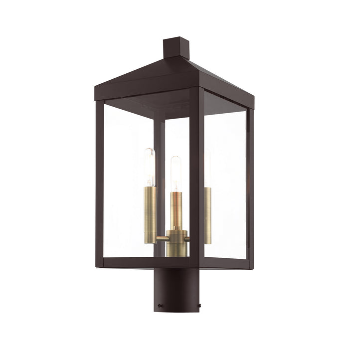 Three Light Outdoor Post Top Lantern from the Nyack collection in Bronze with Antique Brass Cluser finish