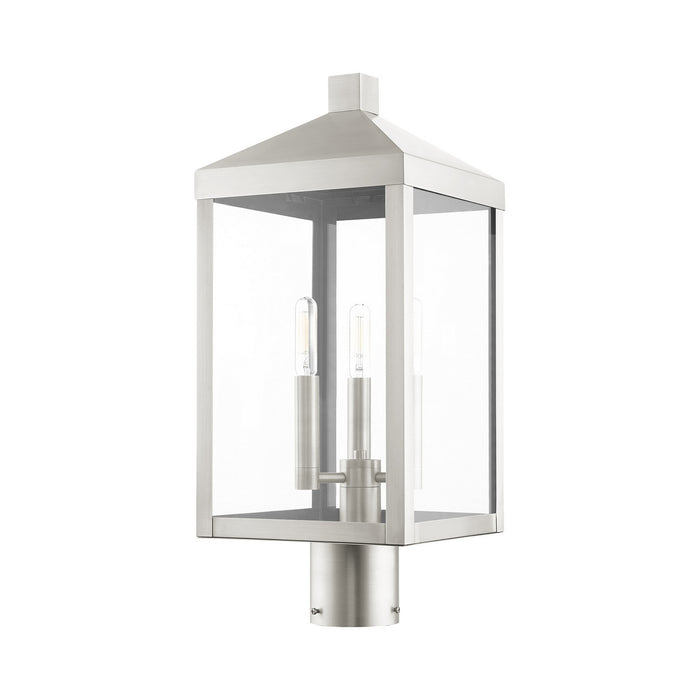 Three Light Outdoor Post Top Lantern from the Nyack collection in Brushed Nickel finish
