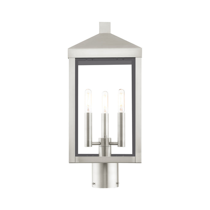 Three Light Outdoor Post Top Lantern from the Nyack collection in Brushed Nickel finish