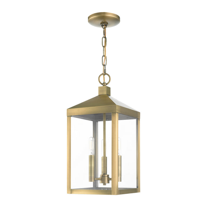 Three Light Outdoor Pendant from the Nyack collection in Antique Brass finish