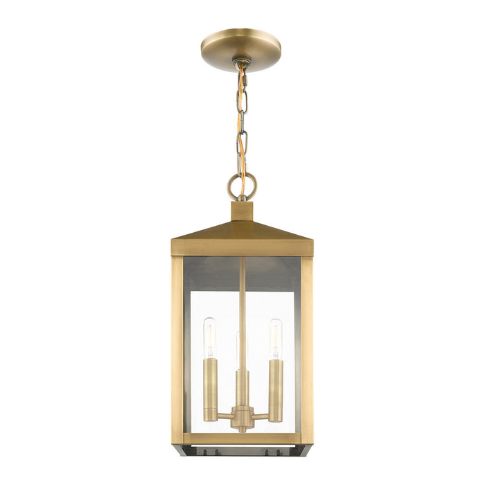 Three Light Outdoor Pendant from the Nyack collection in Antique Brass finish