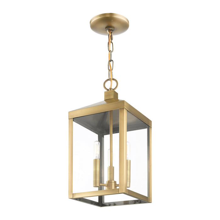 Three Light Outdoor Pendant from the Nyack collection in Antique Brass finish