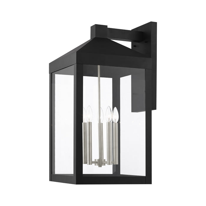 Five Light Outdoor Wall Lantern from the Nyack collection in Black with Brushed Nickel Cluster finish