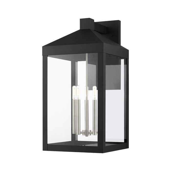Five Light Outdoor Wall Lantern from the Nyack collection in Black with Brushed Nickel Cluster finish