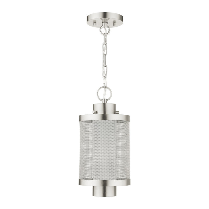 One Light Outdoor Pendant from the Nottingham collection in Brushed Nickel finish
