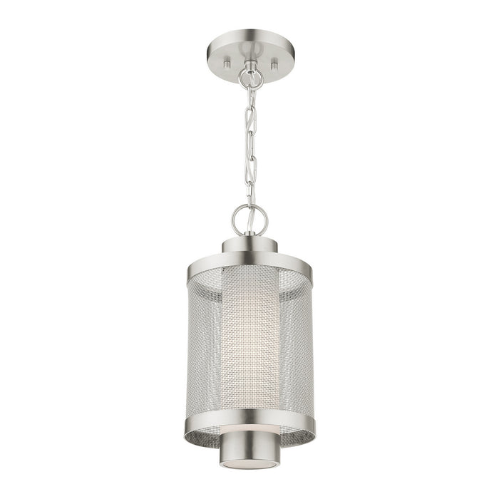 One Light Outdoor Pendant from the Nottingham collection in Brushed Nickel finish