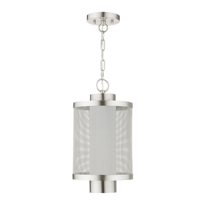 One Light Outdoor Pendant from the Nottingham collection in Brushed Nickel finish