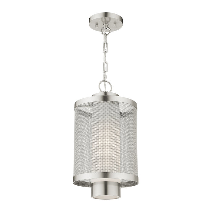 One Light Outdoor Pendant from the Nottingham collection in Brushed Nickel finish