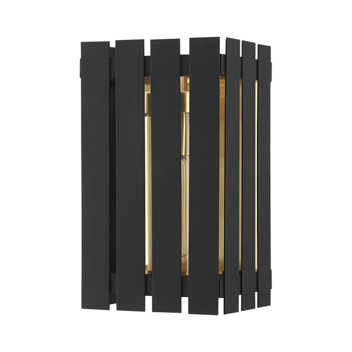 One Light Outdoor Wall Lantern from the Greenwich collection in Black with Satin Brass Accents finish