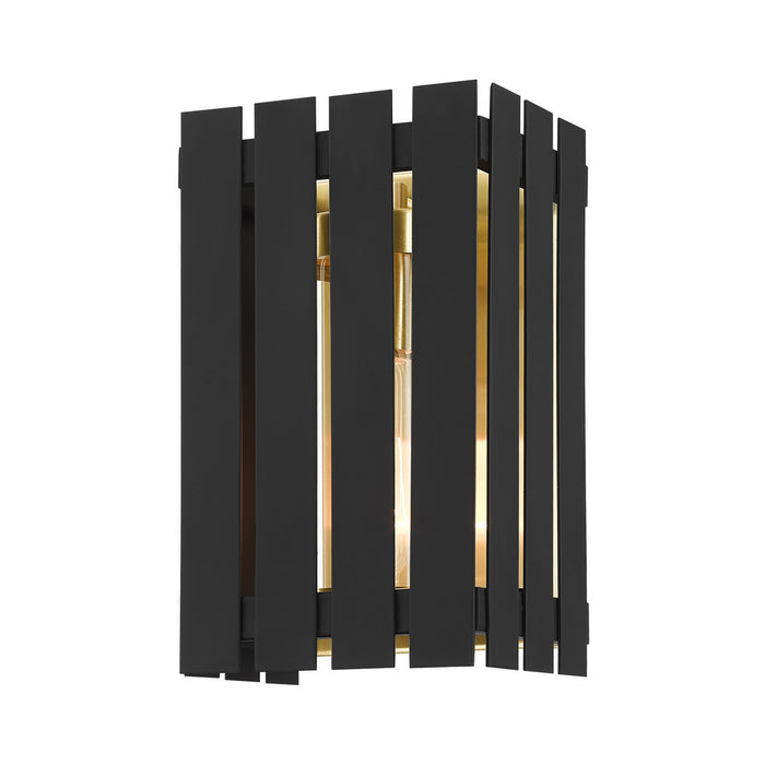 One Light Outdoor Wall Lantern from the Greenwich collection in Black with Satin Brass Accents finish