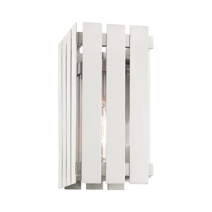 One Light Outdoor Wall Lantern from the Greenwich collection in Brushed Nickel finish