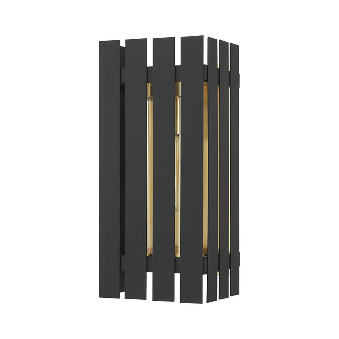 One Light Outdoor Wall Lantern from the Greenwich collection in Black with Satin Brass Accents finish