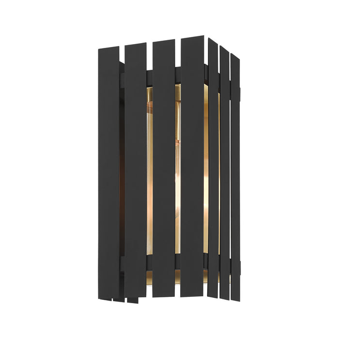 One Light Outdoor Wall Lantern from the Greenwich collection in Black with Satin Brass Accents finish