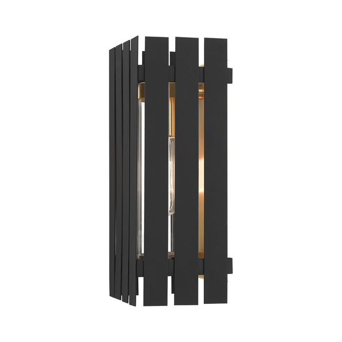 One Light Outdoor Wall Lantern from the Greenwich collection in Black with Satin Brass Accents finish