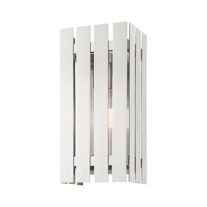 One Light Outdoor Wall Lantern from the Greenwich collection in Brushed Nickel finish