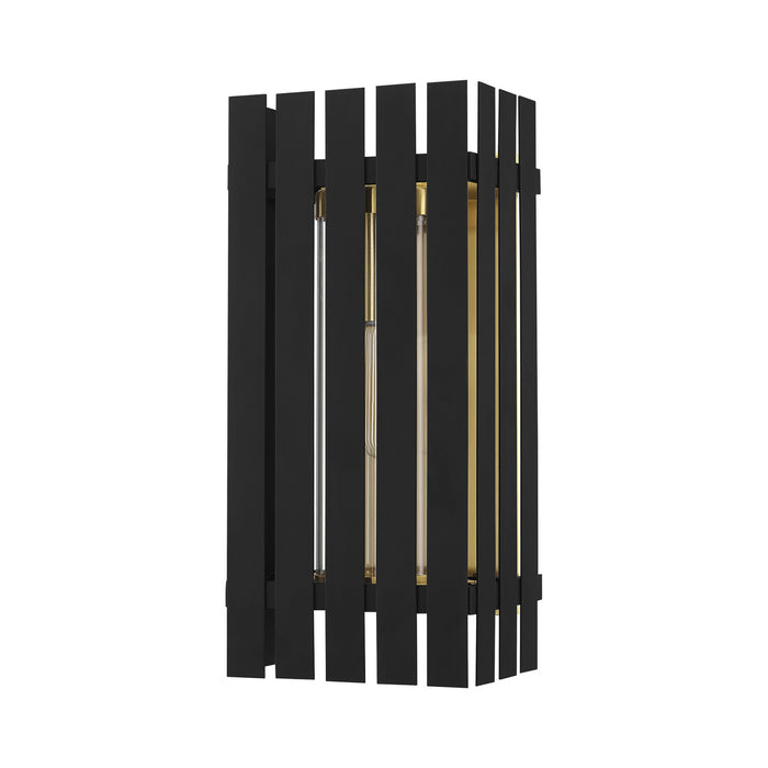 One Light Outdoor Wall Lantern from the Greenwich collection in Black with Satin Brass Accents finish
