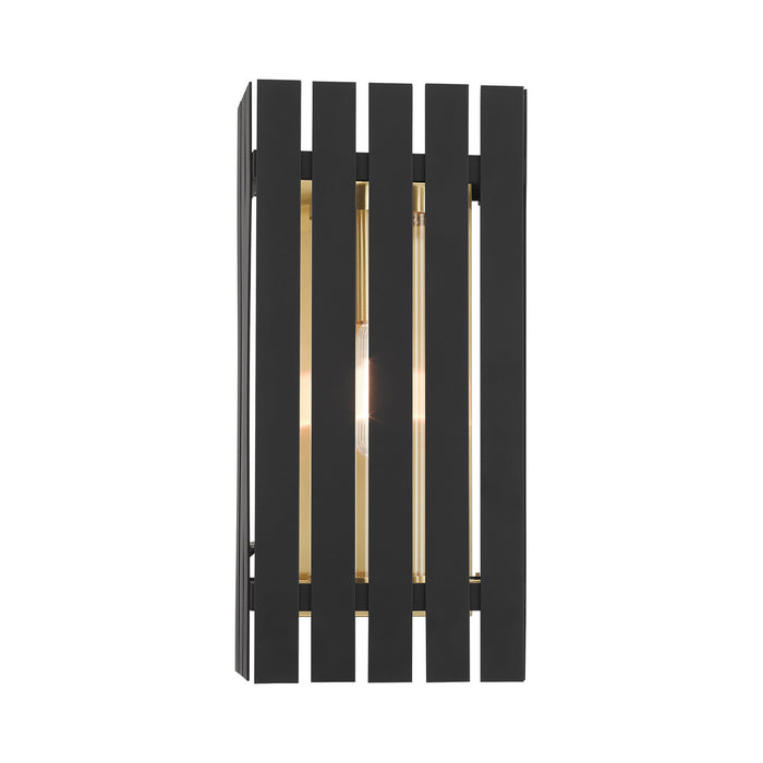 One Light Outdoor Wall Lantern from the Greenwich collection in Black with Satin Brass Accents finish