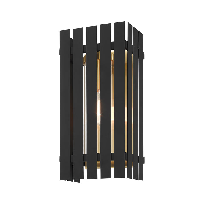 One Light Outdoor Wall Lantern from the Greenwich collection in Black with Satin Brass Accents finish