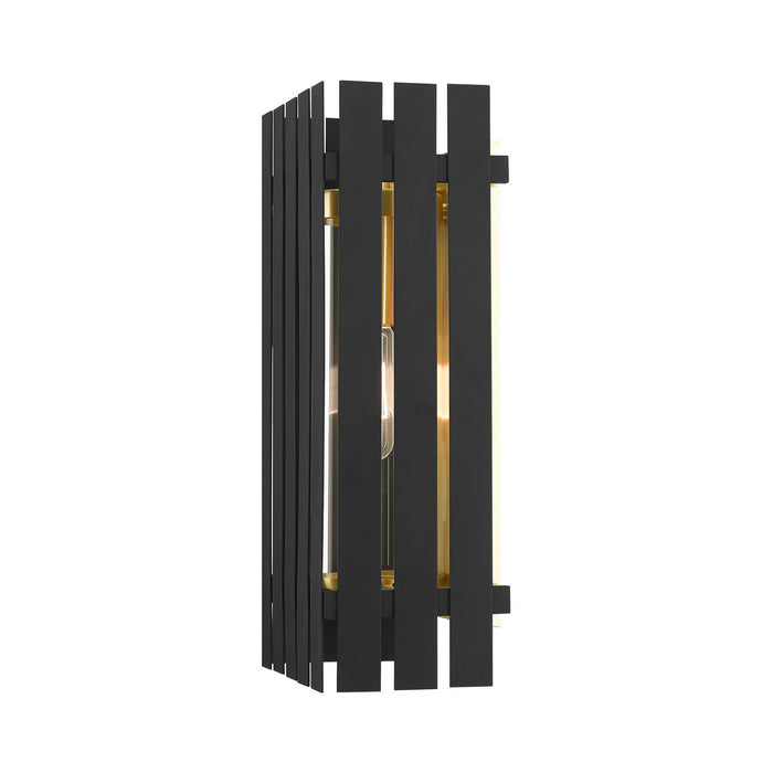 One Light Outdoor Wall Lantern from the Greenwich collection in Black with Satin Brass Accents finish