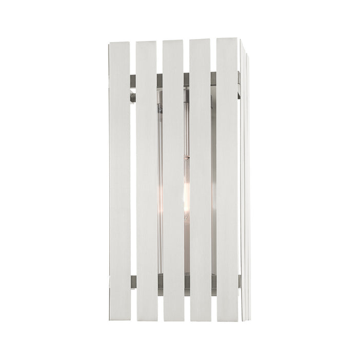 One Light Outdoor Wall Lantern from the Greenwich collection in Brushed Nickel finish