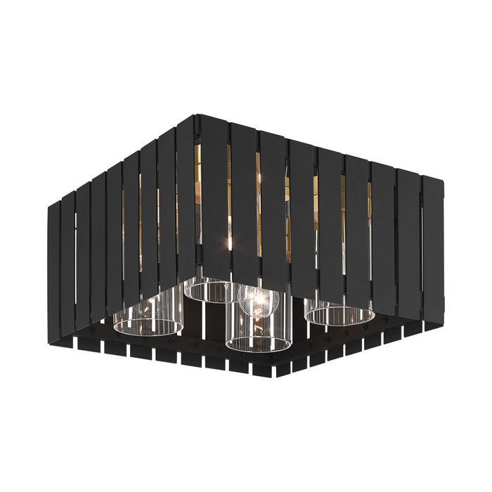 Four Light Outdoor Flush Mount from the Greenwich collection in Black with Satin Brass Accents finish