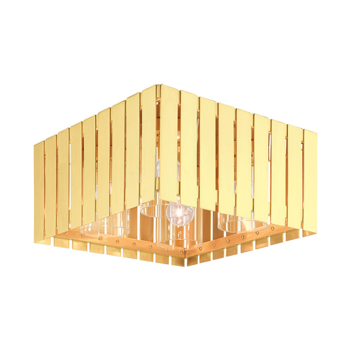 Four Light Outdoor Flush Mount from the Greenwich collection in Satin Brass finish